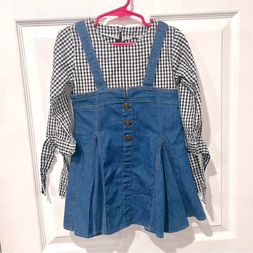 Little Girl’s Denim & Plaid Jumper Dress
